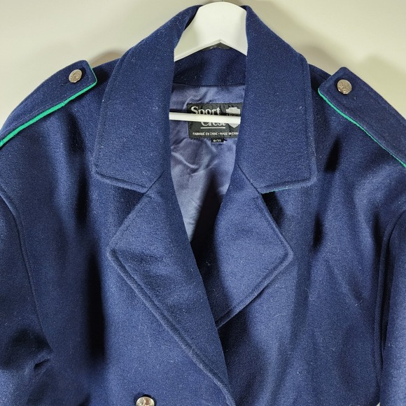 Vtg Wool Jacket Womens 9 10 Pea Coat Navy Kelly Green‎ Double Breasted 80s Y2K - Picture 13 of 16